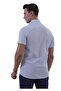 Blue Flared Linen Collar and Chest Patch Print Detailed Slim Fit Short Sleeve Summer Shirt - 5