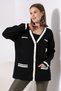 Black Color - Oversize Stylish Quality Great Knitwear Cardigan with Gold Buttoned Stripe Detail - 2