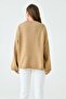 Women's Off Shoulder Spanish Sleeve Crew Neck Long Sleeve Camel Oversize Knitwear Sweater 4091 - 3