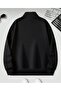 Black High Collar Half Zipper Plain Pullover Sweatshirt - 2