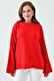 Women's Off-Shoulder Spanish Sleeve Crew Neck Long Sleeve Red Oversize Knitwear Sweater 4091 - 5