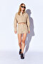 Beige Women's Crop Shirt - Thick Soft Texture, Double Pocket, Flap | Mkw 169007 -01 - 6
