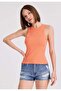 2 Pack White,Orange Crew Neck Cotton Elastane Blend Women's Sleeveless T-Shirt Wmclara Rib Tank Top - 2