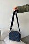 Women's Navy Blue Satin Embroidered Lined 4-Compartment Adjustable Strap Crossbody and Shoulder Bag - 7