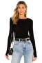Women's Black Crew Neck Silk Jersey Blouse with Finger Loop Detail - 3