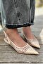 Talin Matte Leather Mesh Detailed Short Heeled Stiletto Nude - 4