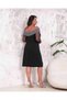 Women's Plus Size Boat Neck Tulle Long Sleeve Sim Stripe Detailed Stretchy Midi Evening Dress 24170 Black - 5