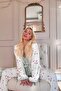Mint Flowers Patterned Women's Pajamas and Thermal Dressing Gown Set - 4