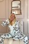 Leaf Patterned Mint Women's Pajamas and Thermal Dressing Gown Set - 2
