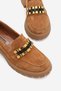 Women's Taba Suede Khaki Natural Leather 36-41 Number Buckle Loafer Shoes - 7