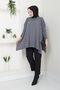 Women's Anthracite Hijab Knitwear Oversized Slit Sweater - 6
