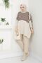Women's Stone Brown Striped Hijab Knitwear Oversize Slit Sweater - 7