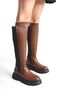 Tan Women's Boots with Side Zipper and Stretch Detail - 5