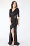 Abendkleid mit ellenbogenlangen Ärmeln und Strassbesatz an der Taille - 24412-BLACK - 2