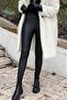 Black Matte Leather High-Waisted Shaping Leggings with Internal Lining