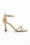 Women's Stoned Evening Dress Heeled Shoes Blunt Toe Sapro Beige - 5