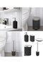 5-Piece Bathroom Set Trash Can (STEEL) - Toothbrush Holder Soap Dispenser Toilet Brush (PORSELEN) Black
