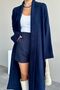 Women's Navy Blue Shawl Collar Long Knitwear Cardigan - 4