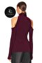 Women's Burgundy Turtleneck Off-Shoulder Finger-Loop Silk Jersey Blouse - 3