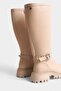 Women's Round Toe Boots with Side Zipper and Buckle - 4