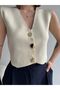 Women's Kerem V-Neck Stylish Button Detailed Knitwear Vest - 7