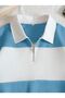 Unisex Baby Blue Striped Oversize Polo Neck Half Zipper Sweatshirt - 3