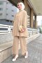 Straight Crew Neck Women's Beige Tunic Pants - 11629