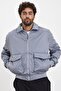 New Season Men's Seasonal Light Gray Zippered Bomber Jacket Mz56112 - 2
