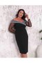 Women's Plus Size Boat Neck Tulle Long Sleeve Sim Stripe Detailed Stretchy Midi Evening Dress 24170 Black - 2