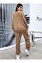 Women's Beige Los Angeles Printed Oversize Crew Neck Suit - 4