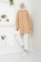 Women's Beige Terikoton Hidden Button Boyfriend Hijab Shirt