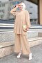 Straight Crew Neck Women's Beige Tunic Pants - 11629 - 2