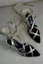 Women's Maggie Black Suede Ankle Strap Gold Piping Pointed Toe Heeled Shoes - 4