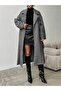 Women's Double Collar Fish Back Patterned Belted Checked Midi Coat Zyn-58717 - 2
