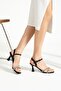 Black Leather Double Band Stone Heeled Shoes - 4