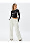 Crop T-Shirt Long Sleeve Slogan Printed Color Block Crew Neck Slim Fit