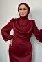 Amber Draped Detail Satin Evening Dress Claret Red - 3