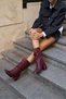 Burgundy Women's Drawstring Detailed Heeled Women's Boots - 5