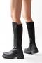 812-305 Black Women's Casual Boots with Back Stretch Zipper