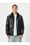 Faux Fur Leather Jacket Slim Fit with Pockets - 5