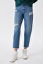 Marlyn High Waist Relaxed Fit Shrinking Leg 100% Cotton Blue Women's Jean Pants - 3