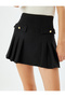 Mini Tweed Skirt Pleated High Waist Button Detail A-Line - 5
