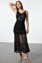 Black Stone Print Detailed Tulle Maxi Evening Homecoming Dress Tpraw25El00046 - 6