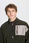 Men's Khaki Oversize Loose Cut Stand-Up Bato Collar Pocket Detailed Zipper Cold-Proof Fleece Sweatshirt - 4