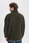Men's Khaki Oversize Loose Cut Stand-Up Bato Collar Pocket Detailed Zipper Cold-Proof Fleece Sweatshirt - 5