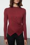Burgundy Double-Breasted Gathered/Draped Detailed Slim/Fitted Knitted Blouse Twoaw25Bz00216 - 4