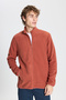 Men's Light Brown Anti-pilling Non-Pilling Standard Fit Stand-Up Bato Collar Sweatshirt Fleece Jacket