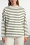 Haki Çizgili Oversize/Geniş Kesim Bisiklet Yaka İnce Örme Sweatshirt TWOAW23SW00326 - 3