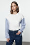 Ecru Poplin Detailed Relaxed/Casual Fit Knitted Blouse Twoaw25Bz00036