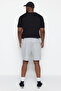 Big Size Gray Regular Fit Medium Length Lace-Up Letter Printed Shorts Tmnss23Sr00047 - 7